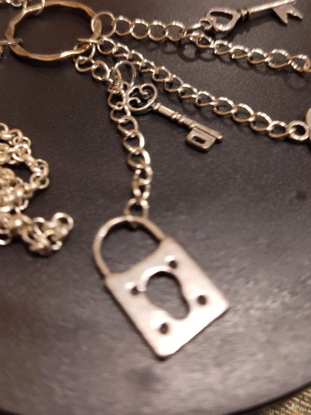 Silver Heart Key Charm Layered Necklace - Women Accessories